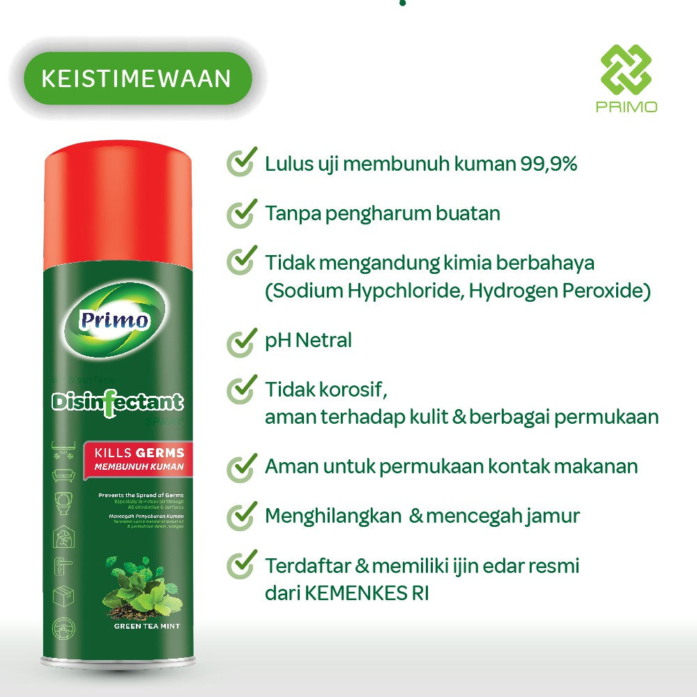 Semprotan Disinfektan Pengasapan Udara & Permukaan Teh Hijau Mint 500mL