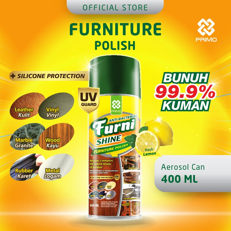 Furnishine 400mL - Furniture Cleaner & Polisher with Foam and Antibacterial Disinfectant