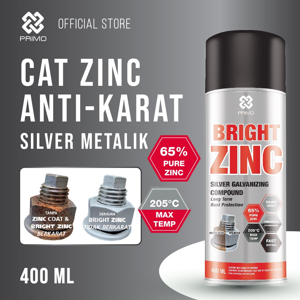 Bright Zinc 400mL - Cat Anti Karat & Korosi (Tugas Sedang - Warna Silver Metalik)