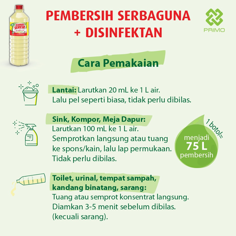 Karbol Sereh Premium Citronella 1500mL - Pembersih Serbaguna Disinfektan Anti Kuman