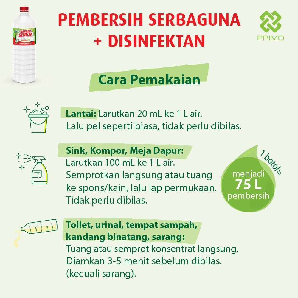 Karbol Sereh Citronella Asli 1500mL - Pembersih Serbaguna Disinfektan Anti Kuman