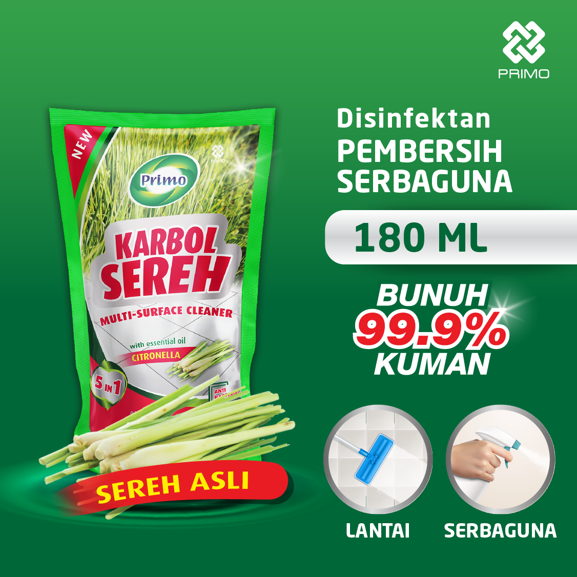 Karbol Sereh Citronella Asli 180mL - Pembersih Serbaguna Disinfektan Anti Kuman