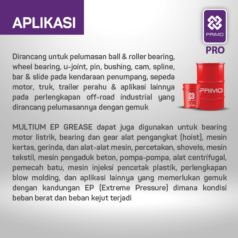 Multium Ep#2 - Gemuk Tekanan Ekstrem Lithium Serbaguna (NLGI 2) 15,86Kg, Warna Transparan
