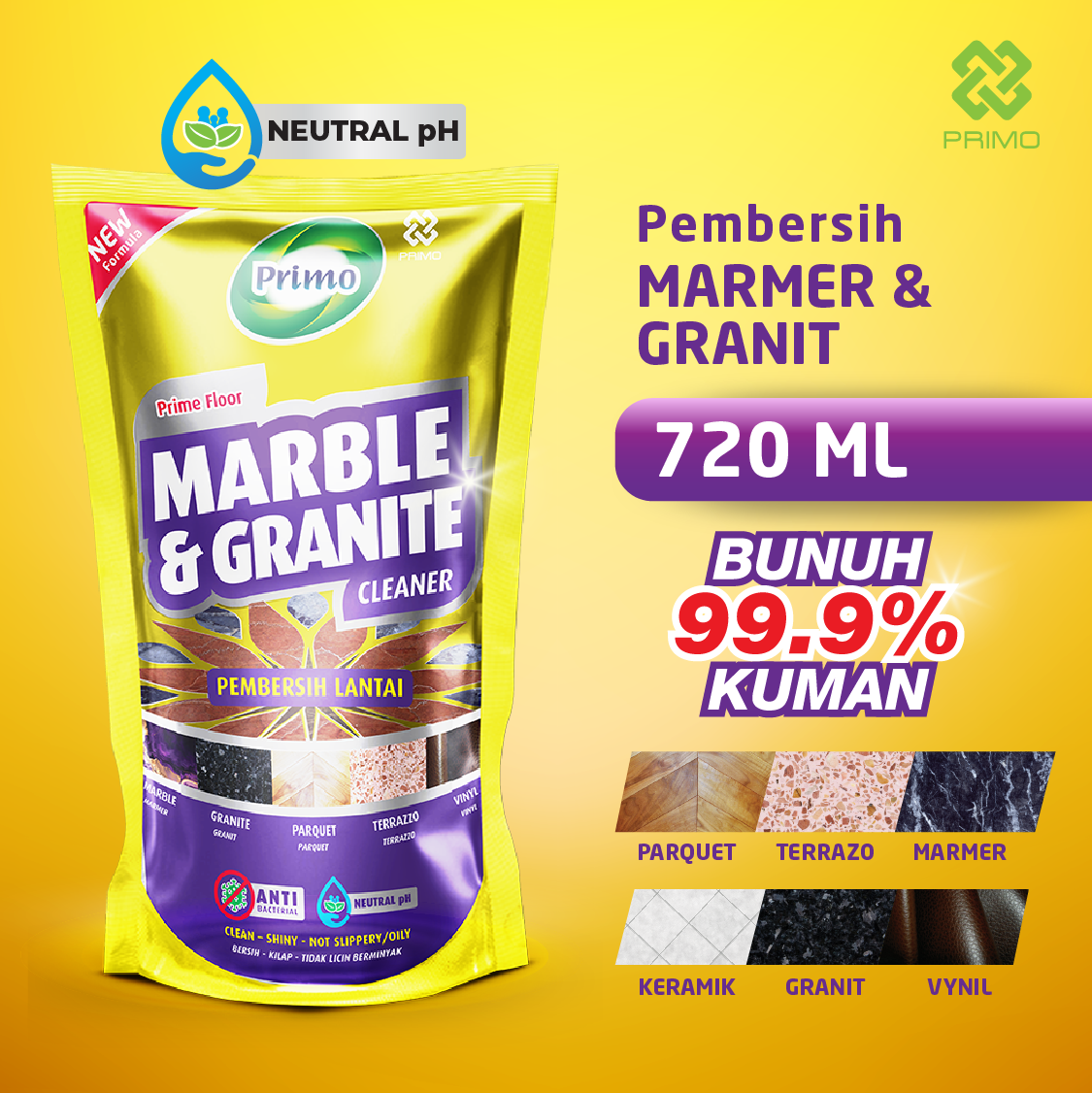 Marble & Granite Cleaner 720mL - Pembersih Lantai Marmer, Granit, Parket Antibakteri
