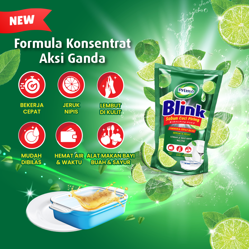Blink Pencuci Piring 650mL - Sabun Cuci Piring Jeruk Nipis (Konsentrat Asli, Tanpa Pengental)