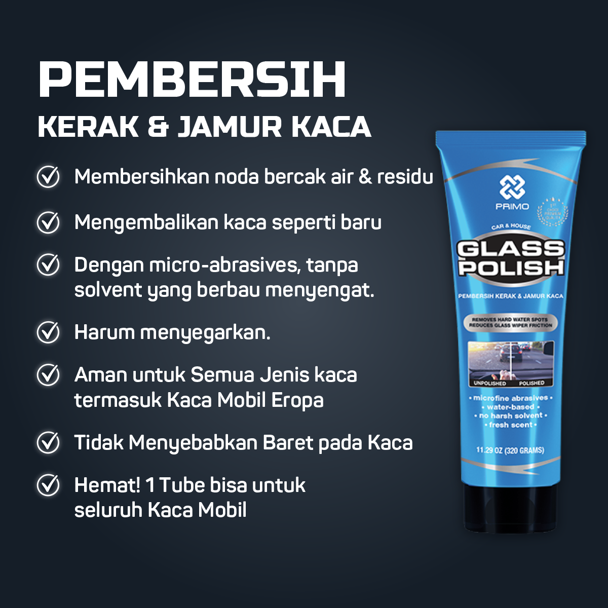 Glass Polish 100gr - Pembersih Kerak Jamur Kaca & Pengkilap Kaca