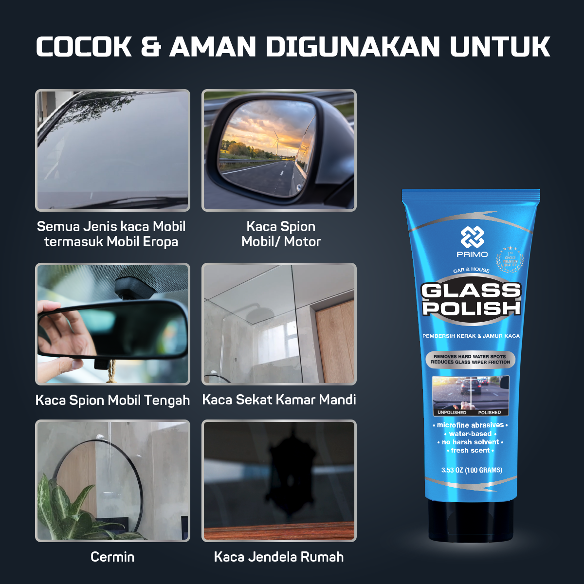 Glass Polish 100gr - Pembersih Kerak Jamur Kaca & Pengkilap Kaca