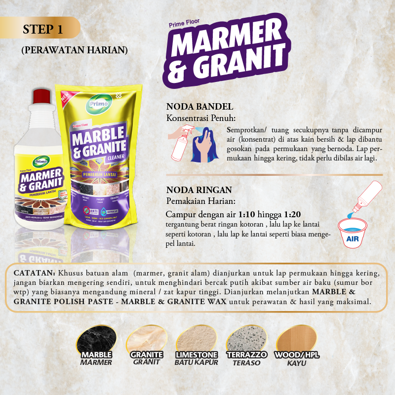 Marble & Granite Cleaner 20L - Pembersih Lantai Marmer, Granit, Parket Antibakteri