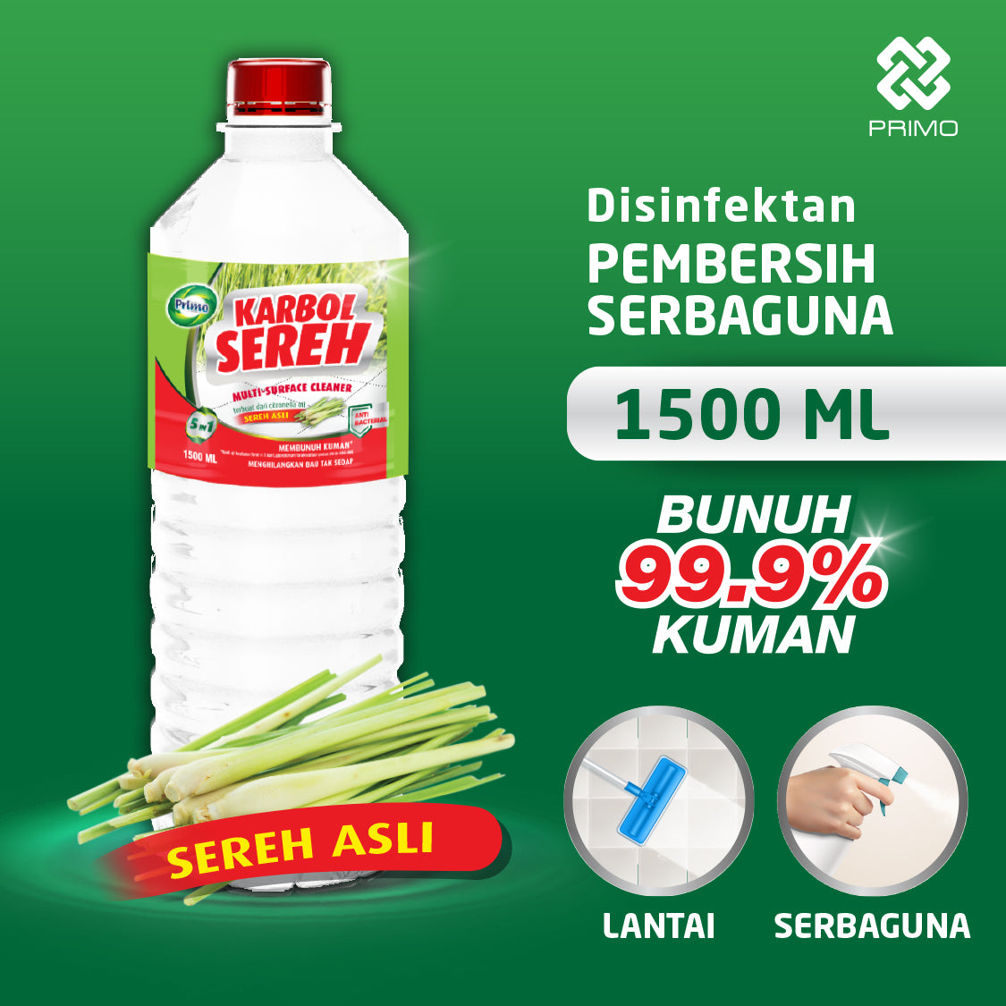 Karbol Sereh Citronella Asli 1500mL - Pembersih Serbaguna Disinfektan Anti Kuman