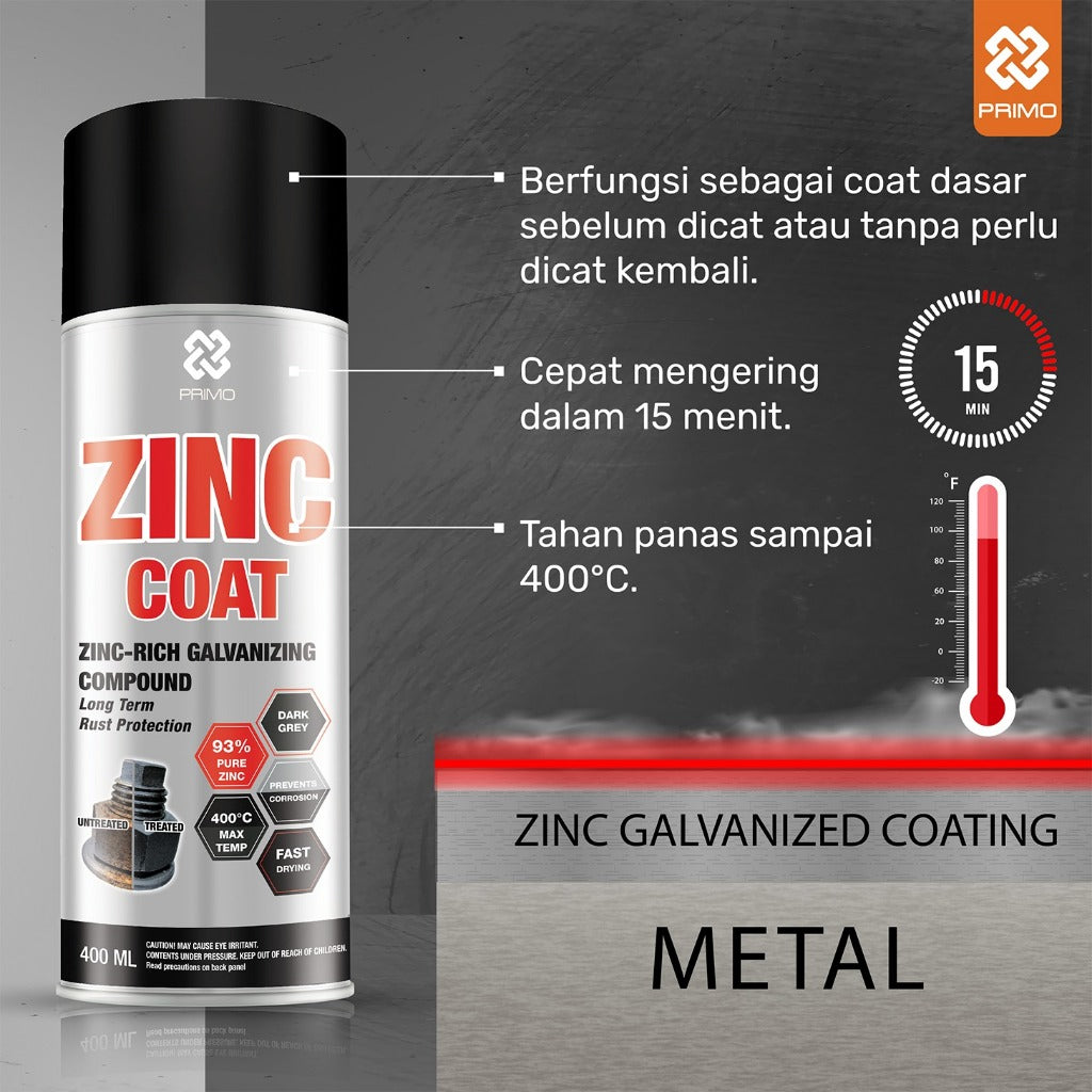Zinc Coat 400mL - Cat Anti Karat & Korosi (Heavy Duty - Warna Abu-abu Tua)