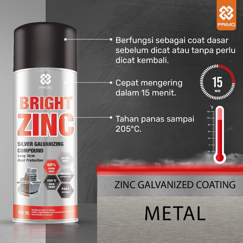 Bright Zinc 400mL - Cat Anti Karat & Korosi (Tugas Sedang - Warna Silver Metalik)