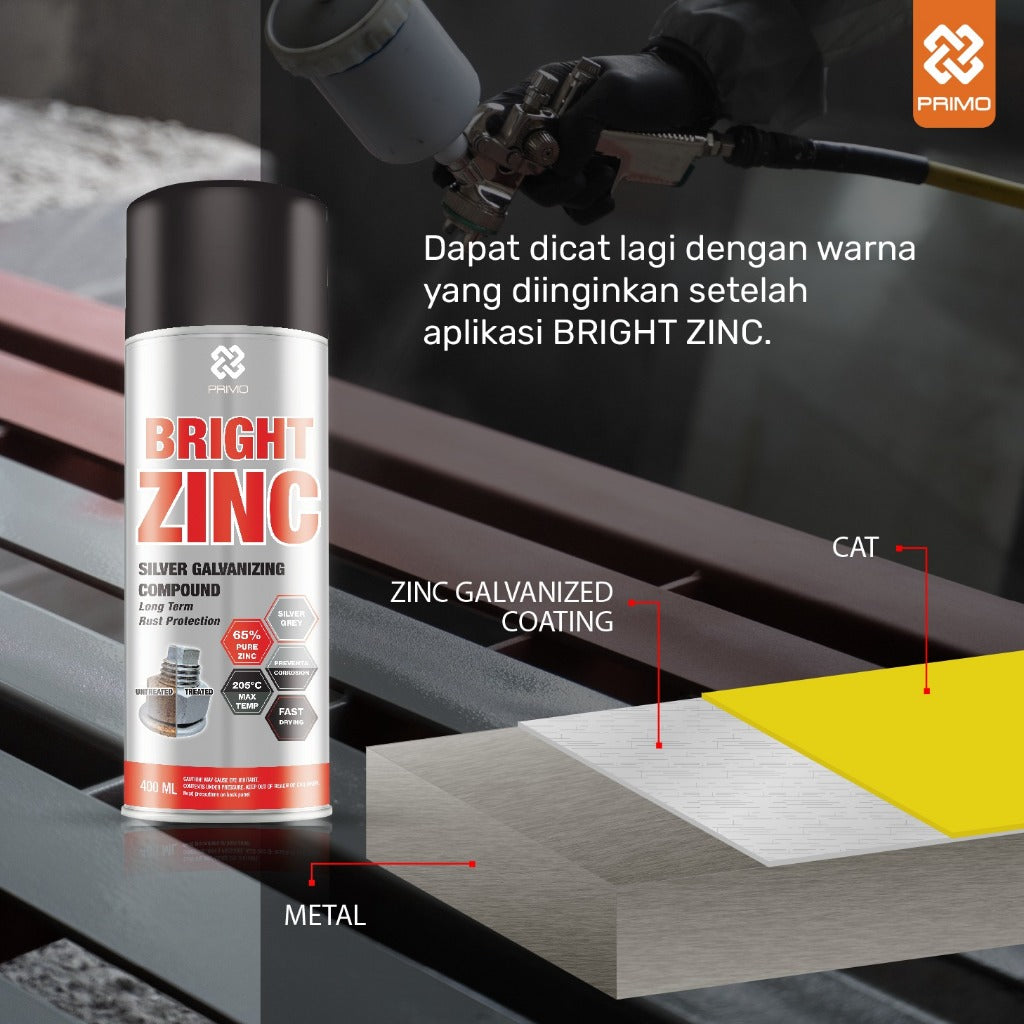Bright Zinc 400mL - Cat Anti Karat & Korosi (Tugas Sedang - Warna Silver Metalik)
