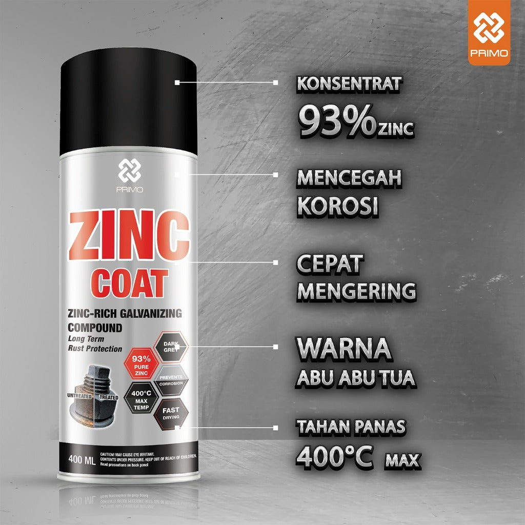 Zinc Coat 400mL - Cat Anti Karat & Korosi (Heavy Duty - Warna Abu-abu Tua)